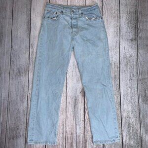Vintage Levis 501 Jeans Mens 28x26 Light Blue Straight Button Fly American Denim